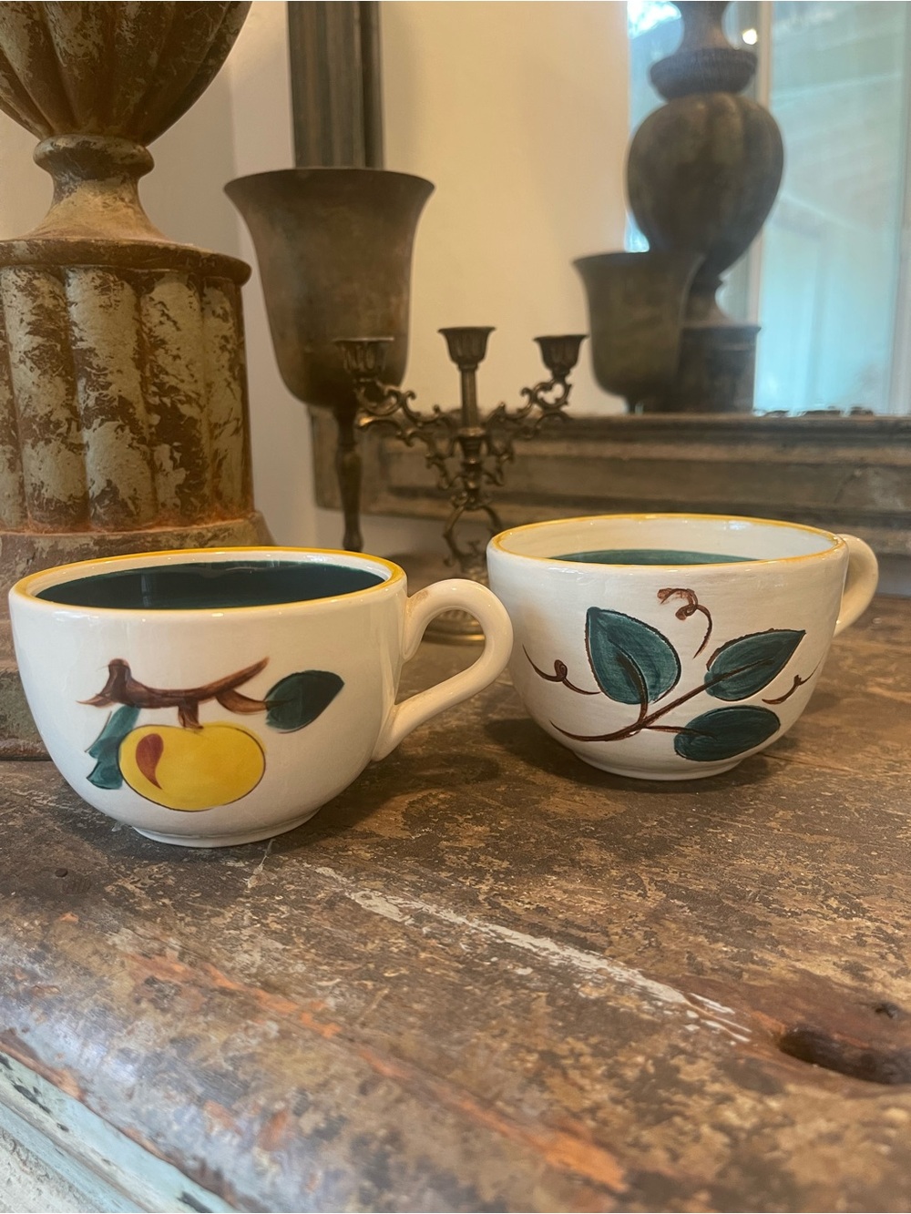 Pair of Stangl Pottery Teacups with Yellow Fruit and Leaf Motif